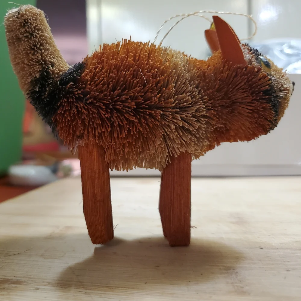 West Elm bottle brush calico cat holiday ornament
